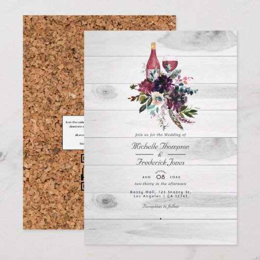 Invitation Mariage dégustation de vin QR Code RSVP Bohème rus (Devant / Derrière)