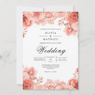 Invitation Mariage d'élégance botanique en fleur de corail
