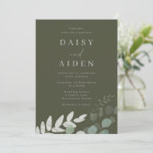 Invitation Mariage d'élégance de la feuille verte d'olive div (Debout devant)