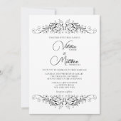 Invitation Mariage d'élégance de la floraison noire et blanch (Devant)