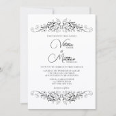 Invitation Mariage d'élégance de la floraison noire et blanch (Devant)