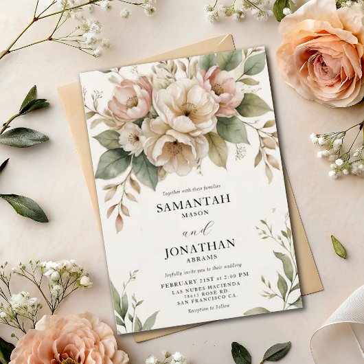 Invitation Mariage d'élégance de printemps rose pâle