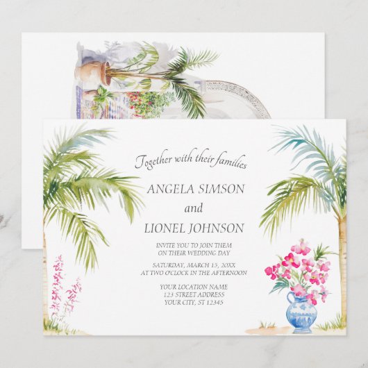 Invitation Mariage d'élégance du patio marocain (Devant / Derrière)