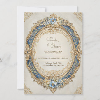 Invitation Mariage d'élégance Florale Bleu Vallée Victorienne
