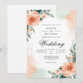 Invitation Mariage d'élégance florale de la Pêche (Devant / Derrière)