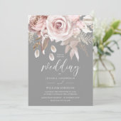 Invitation Mariage d'élégance florale et grise (Debout devant)
