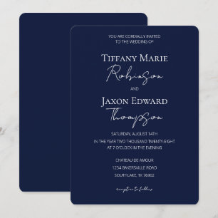 Invitation Mariage d'élégance minimaliste bleu et blanc de la