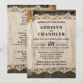 Invitation Mariage d'élégance rustique Burlap Lace Barnwood (Devant / Derrière)