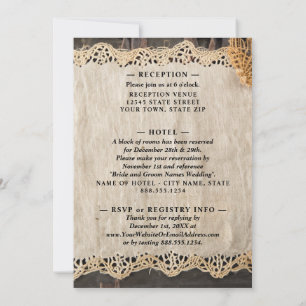 Invitation Mariage d'élégance rustique Burlap Lace Barnwood