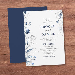 Invitation Mariage délicat à paillettes d'argent sur fond de