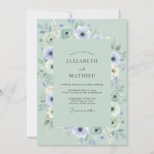 Invitation Mariage délicat Anémone Vert Sauge