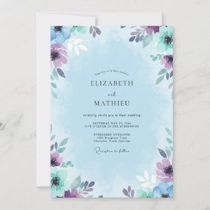 Invitation Mariage délicat aux feuilles de menthe et améthyst