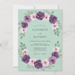 Invitation Mariage délicat aux pétales d'améthyste et de ment