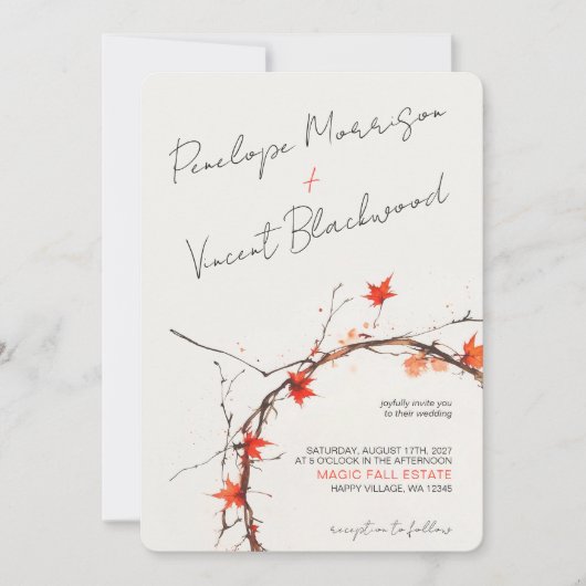 Invitation Mariage Délicat d'Automne (Devant)