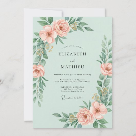 Invitation Mariage Délicat de Printemps à la Menthe (Devant)