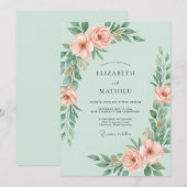 Invitation Mariage Délicat de Printemps à la Menthe (Devant / Derrière)