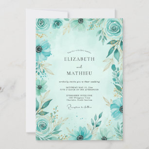 Invitation Mariage délicat de style côtier sarcelle