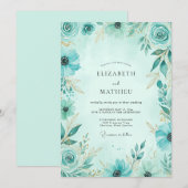 Invitation Mariage délicat de style côtier sarcelle (Devant / Derrière)
