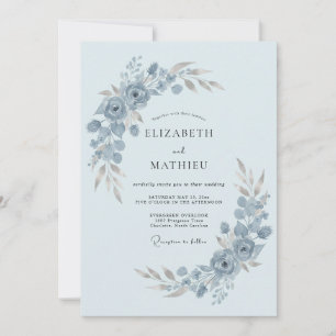 Invitation Mariage délicat en acier bleu d'hiver