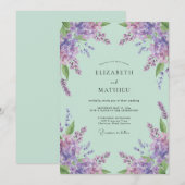 Invitation Mariage délicat lavande vert menthe (Devant / Derrière)