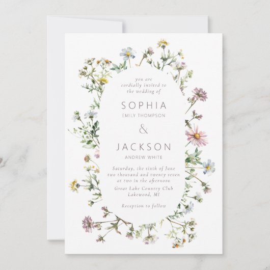 Invitation Mariage Delicate du Fleur sauvage de prairie (Devant)