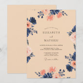 Invitation Mariage Délice Botanique Indigo Pêche (Devant / Derrière)