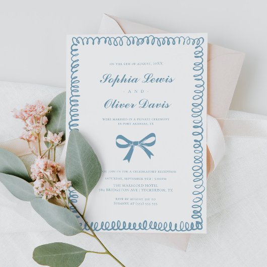 Invitation Mariage d'Elopement bleu français tiré à la main