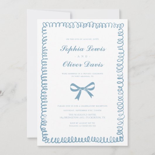 Invitation Mariage d'Elopement bleu français tiré à la main (Devant)