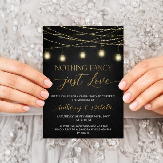 Invitation Mariage d'Elopement de script noir et or