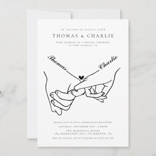 Invitation Mariage d'élopement Décontracté minimal à main (Devant)