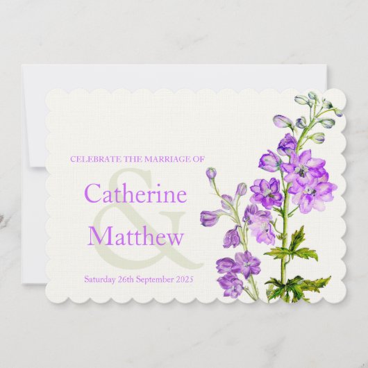 Invitation Mariage Delphinium violet d'aquarelle (Devant)