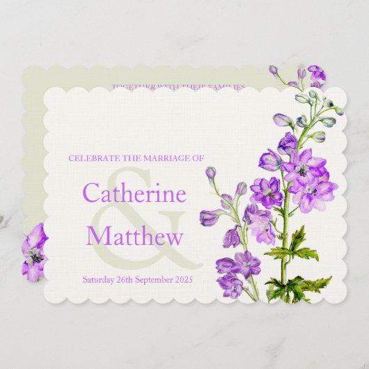 Invitation Mariage Delphinium violet d'aquarelle (Devant / Derrière)