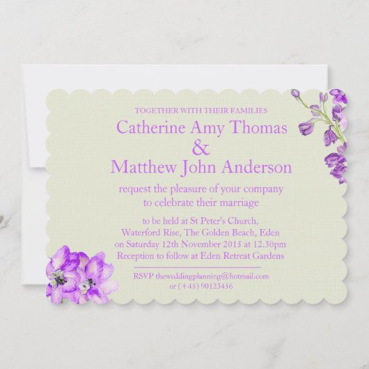 Invitation Mariage Delphinium violet d'aquarelle (Dos)