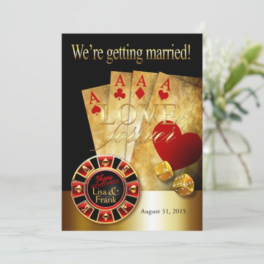 Invitation Mariage Deluxe à Las Vegas | rouge or noir (Debout devant)