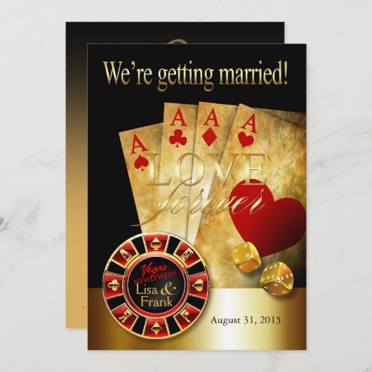 Invitation Mariage Deluxe à Las Vegas | rouge or noir (Devant / Derrière)