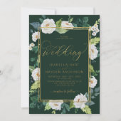 Invitation Mariage d'émeraude florale ivoire blanc or (Devant)