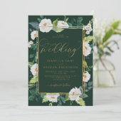 Invitation Mariage d'émeraude florale ivoire blanc or (Debout devant)