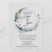 Invitation Mariage demi-lune Boho bleu (Devant / Derrière)