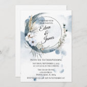 Invitation Mariage demi-lune Boho bleu (Devant / Derrière)