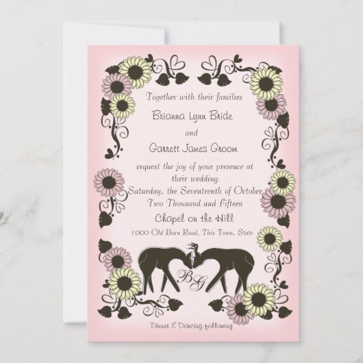 Invitation Mariage d'enchantement rose doux pour cerfs de boi (Devant)