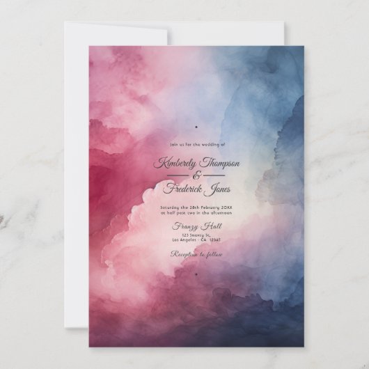 Invitation Mariage d'encre couleur marine bordeaux (Devant)