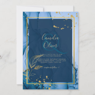 Invitation Mariage d'encre d'alcool bleu LeahG® Navy