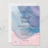 Invitation Mariage d'encre d'alcool bleu violet et rose pâle (Devant)