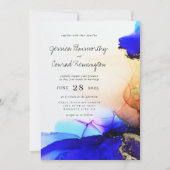 Invitation Mariage d'encre d'alcool orange bleu moderne (Devant)