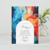 Invitation Mariage d'encre d'alcool Royal Blue, Turquoise et  (Debout devant)