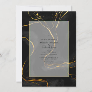Invitation Mariage d'encre de luxe noir et or