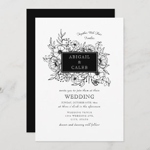Invitation Mariage d'encre florale noir et blanc rustique
