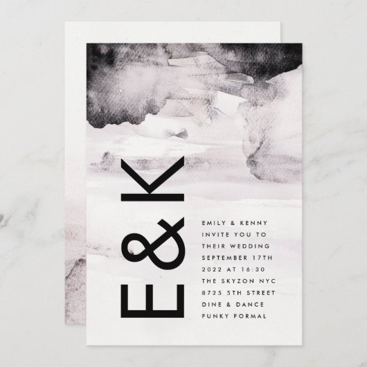 Invitation Mariage d'encre noire neutre pour les femmes (Devant / Derrière)