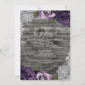 Invitation Mariage Dentelle Blanche Grise Rustique Roses Deep (Devant)