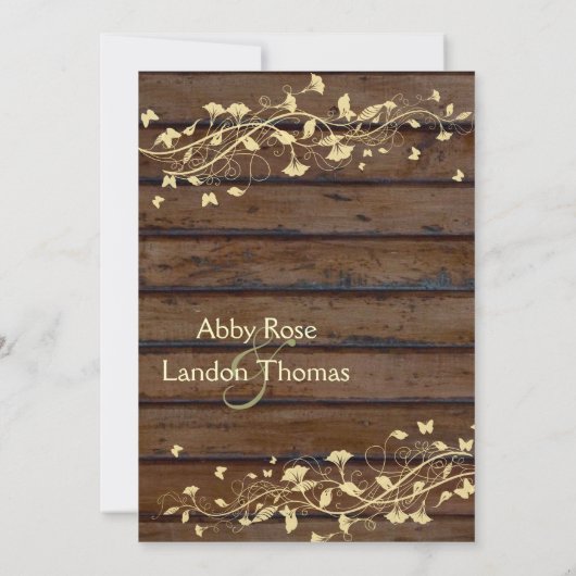 Invitation Mariage dentelle fleurie en bois Brown foncé (Dos)